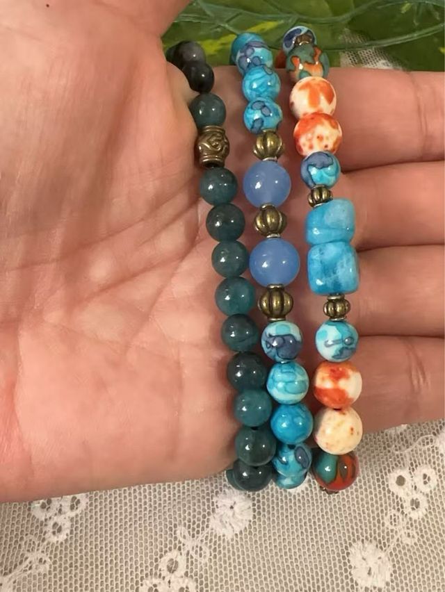 Lote 3 pulseras piedras minerales azules