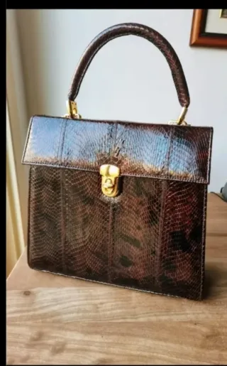Bolso artesano piel natural marrón y dorado