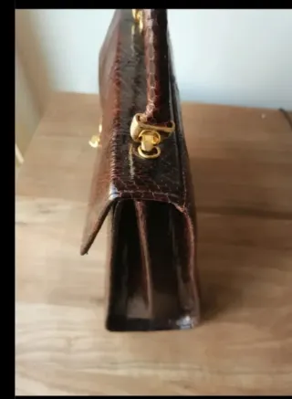 Bolso artesano piel natural marrón y dorado