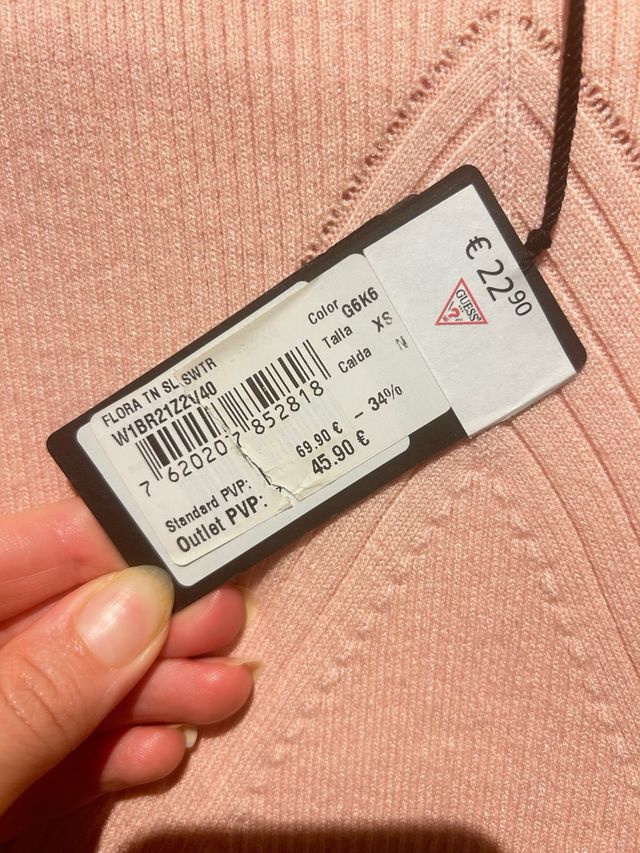 Jersey Guess sin mangas cuello alto rosa