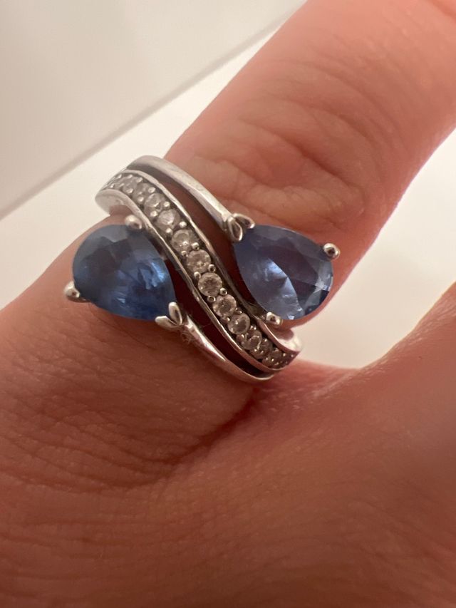 Anillo Plata con aguas marinas