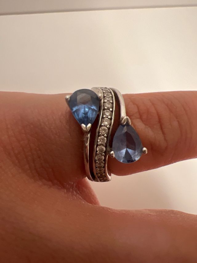 Anillo Plata con aguas marinas