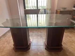 2 Mesas Cristal Base Madera