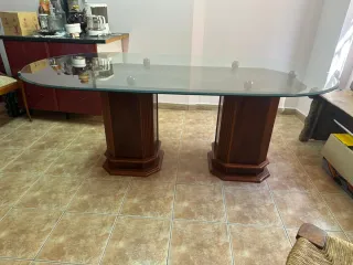 2 Mesas Cristal Base Madera