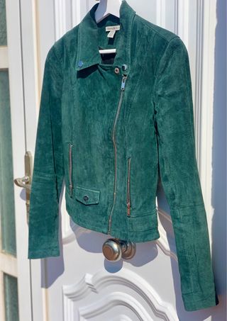 Chaqueta Biker Piel Verde Zara