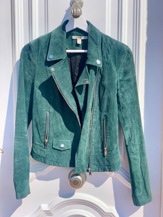 Chaqueta Biker Piel Verde Zara