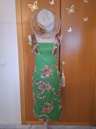 Vestido de fiesta verde con flores vintage y2k