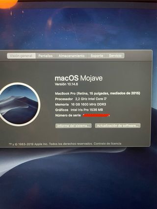 MacBook Pro Retina 15” 2015 250GB