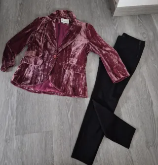 Traje Terciopelo Rosa y Pantalón Negro
