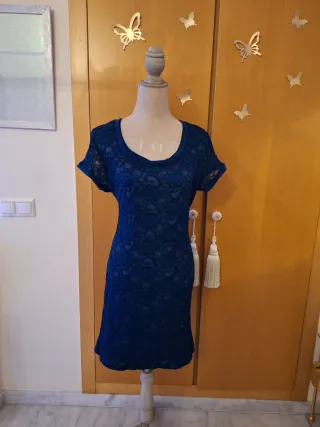 Vestido azul elegante encaje fiesta vintage y2k