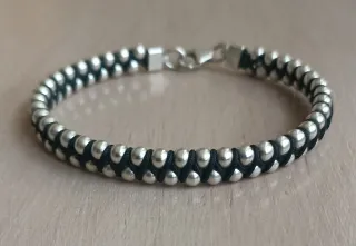 Pulsera Plata Bolitas Negra
