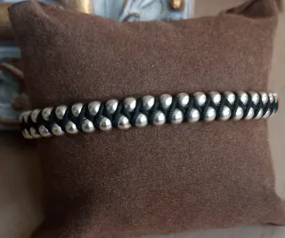 Pulsera Plata Bolitas Negra