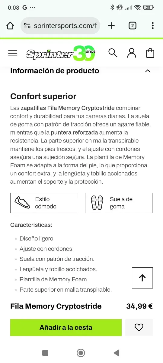 Deportivas Running Fila Memory Crytostride