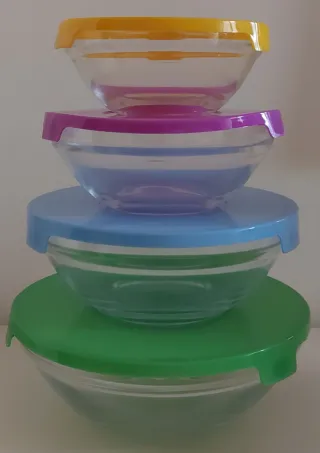 Set 4 ciotole vetro con coperchi.