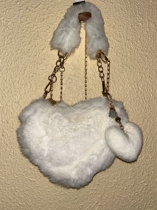 Bolso Corazón Blanco Peludo Nuevo