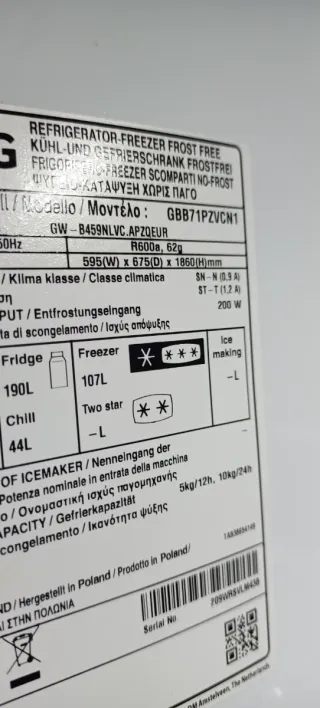NEVERA COMBI L.G NO FROST ENERGÍA A+