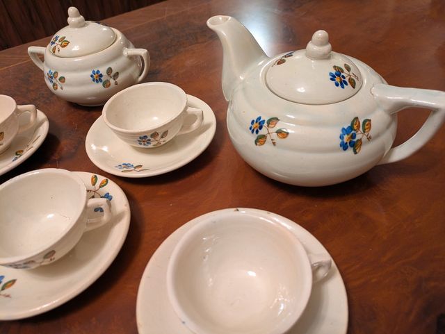 Juego de café vintage azul y blanco