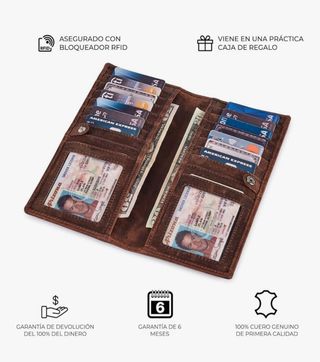 Cartera Larga de Cuero 100% real para hombre.
