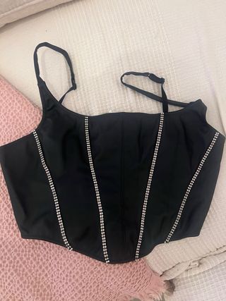 Top Corsé Negro Brillante