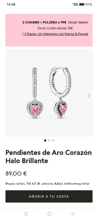 Pendientes Pandora Corazón Rosa Plata