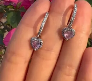 Pendientes Pandora Corazón Rosa Plata