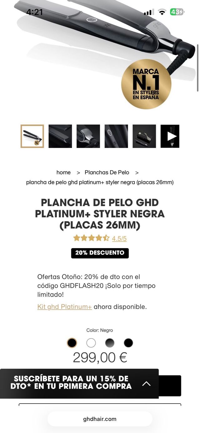 Plancha de pelo GHD Platinum+ Negra ORIGINAL