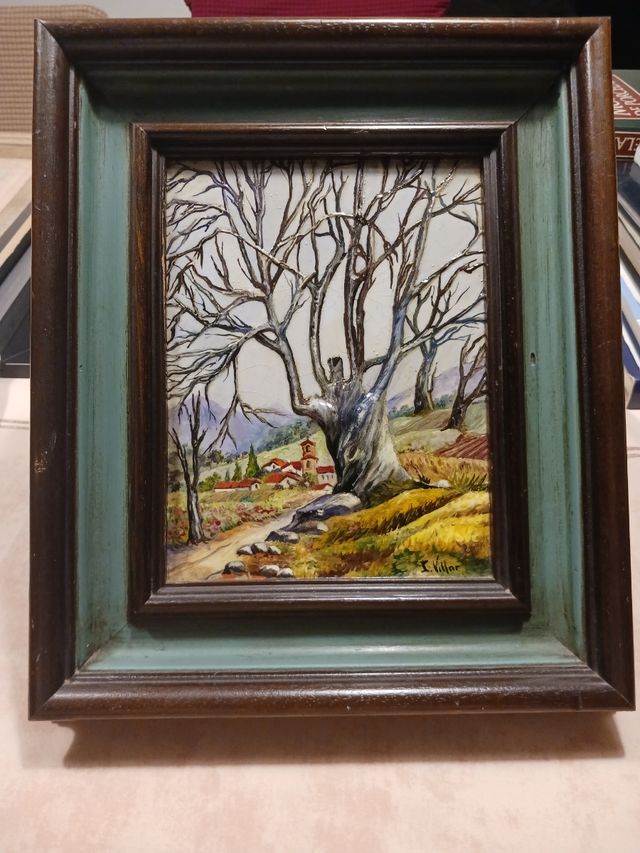 Cuadro esmalte paisaje rural