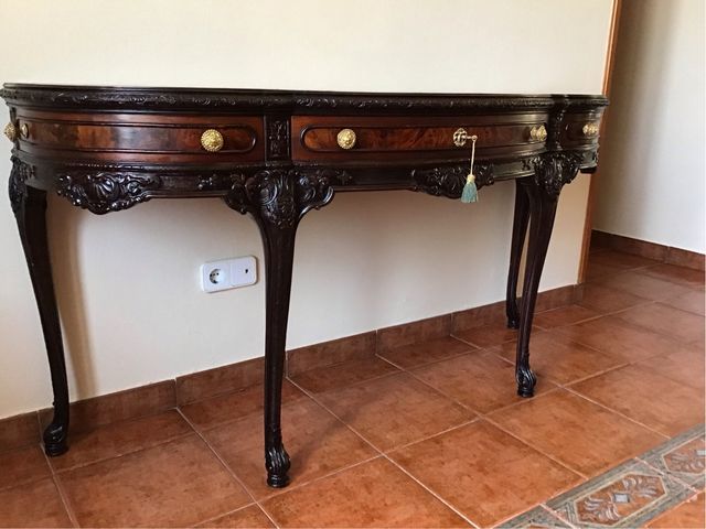 Mesa consola antigua madera tallada con espejo