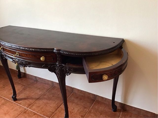 Mesa consola antigua madera tallada con espejo