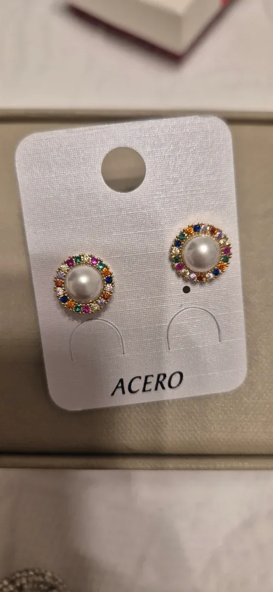 Pendientes Acero Perla y Circonitas Multicolor