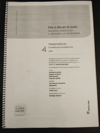 Libro de aula/profesor Matemáticas académicas 4ESO