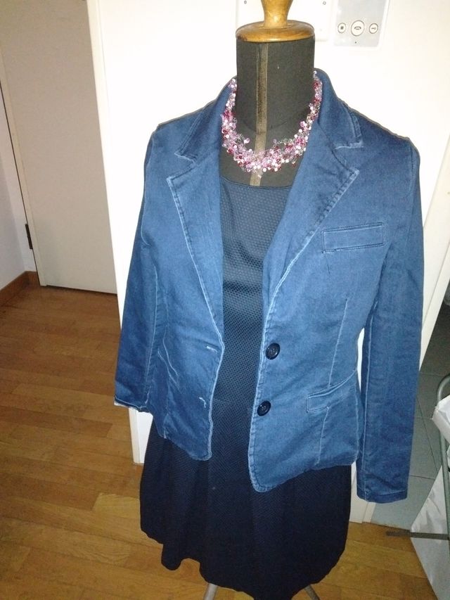 Giacca jeans donna, abito e collana