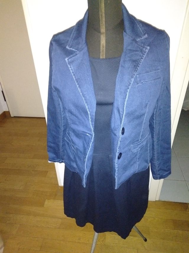 Giacca jeans donna, abito e collana