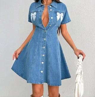 Vestido denim S lazo blanco