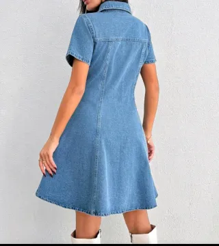 Vestido denim S lazo blanco