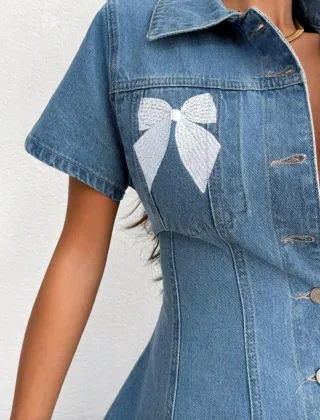 Vestido denim S lazo blanco