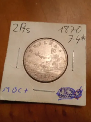 Moneda 2 Pesetas 1870 España Plata