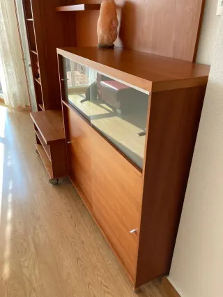 Mueble de salón modular madera y cristal
