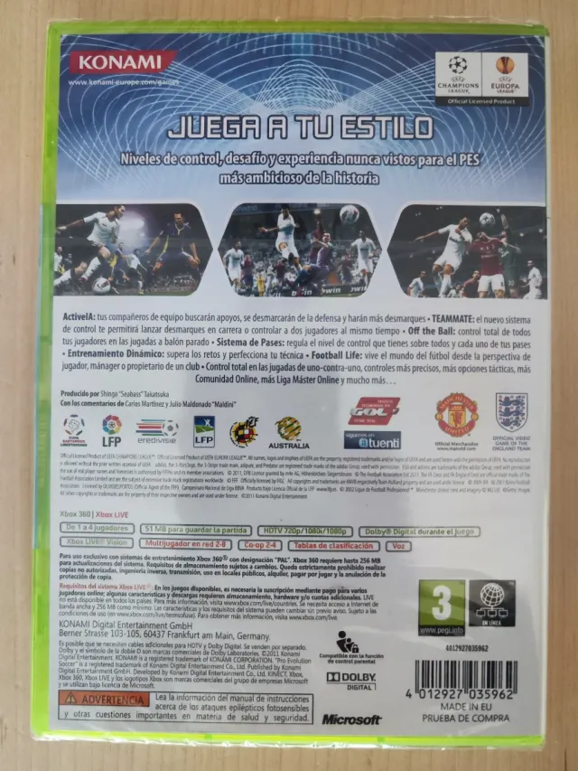 Juego XBOX 360 PES 2012 Pro Evolution. Sin abrir.