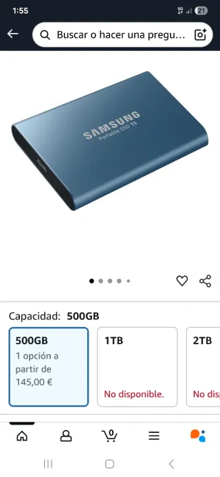 Samsung SSD Portátil T5 500GB Azul