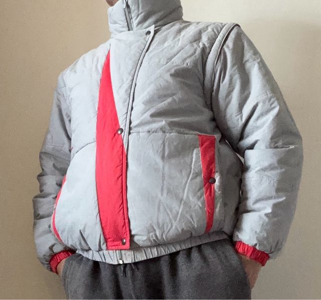 Giacca a vento vintage grigia e rossa