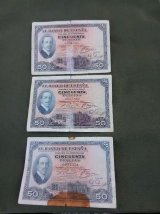 Lote 7 Billetes 50 Pesetas España 1927. 