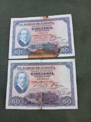 Lote 7 Billetes 50 Pesetas España 1927. 