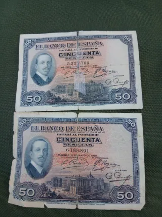 Lote 7 Billetes 50 Pesetas España 1927. 
