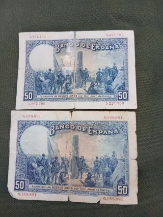 Lote 7 Billetes 50 Pesetas España 1927. 