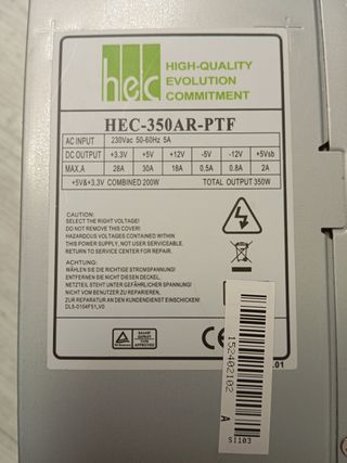 Fuente Alimentación HEC para PC Torre