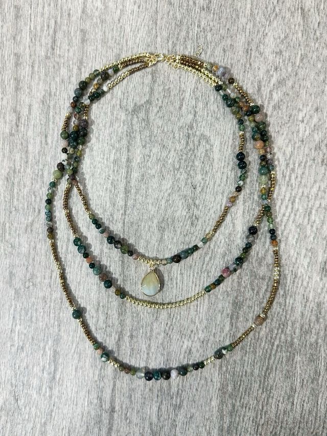 Collar 3 en 1 Piedra Cobre Verde Multicolor