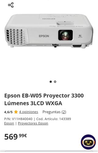 Proyector Epson EB-W05 WXGA 3300 lm 3LCD