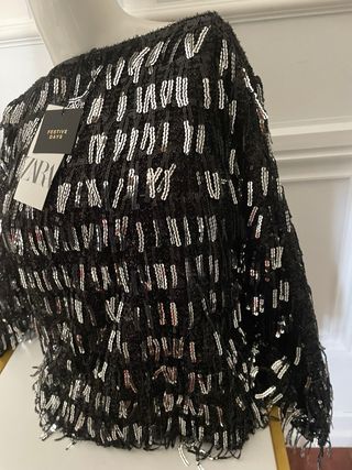 Jersey Zara abalorios negro y plata