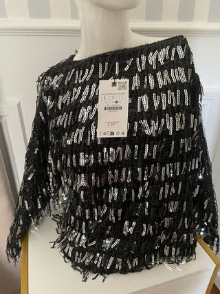 Jersey Zara abalorios negro y plata